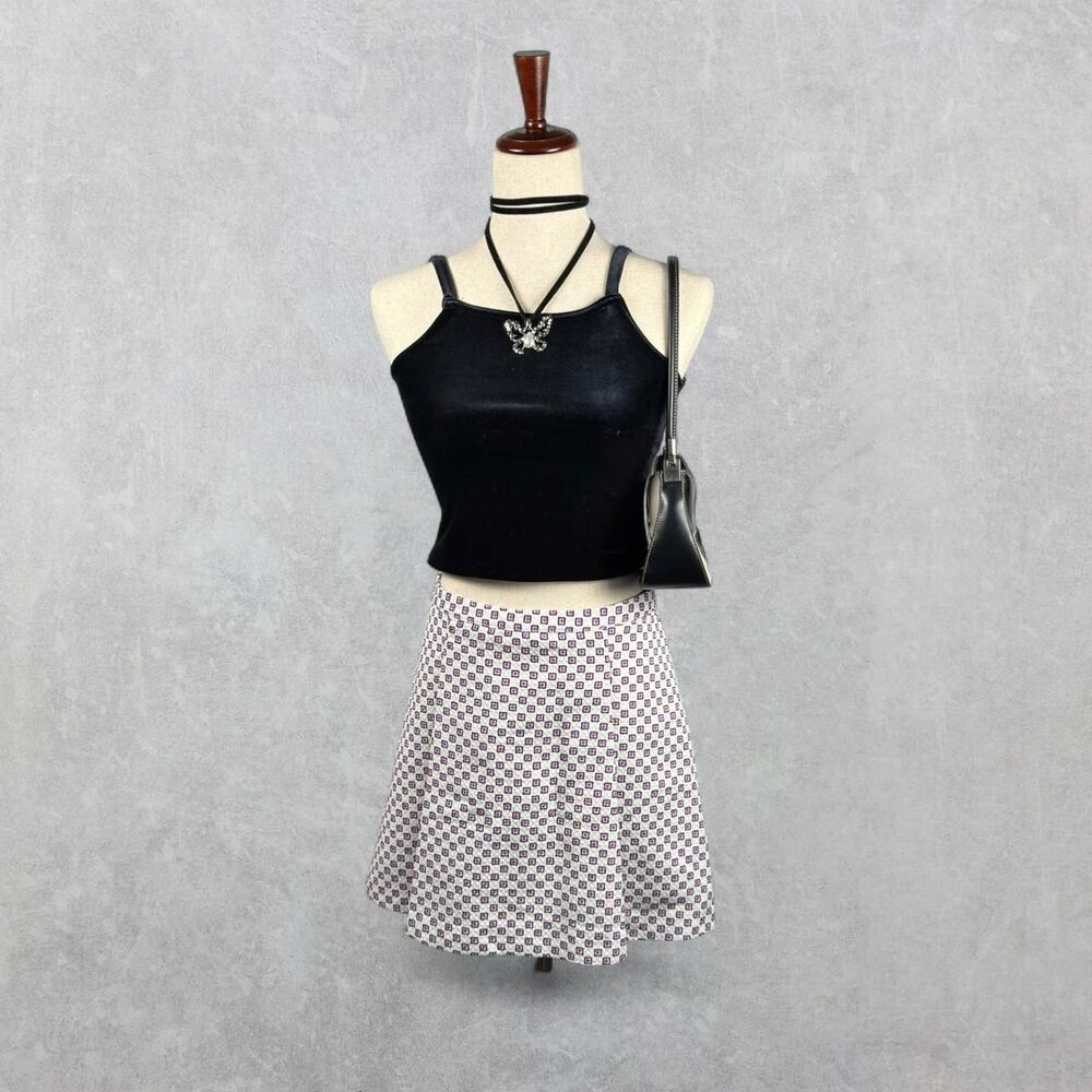 Club Monaco “Valerie” White Geometric Pleated Cotton Blend Miniskirt